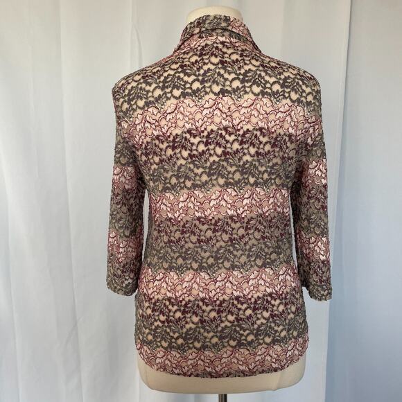 Y2K Top Womens Size XL Pink Striped Sheer Lace Stretch Fairy Whimsigoth Coquette - Picture 7 of 11